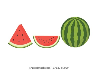 Watermelon Fruit Set. Whole and Sliced. Suitable for clip art, stickers, flat design illustration, etc 
