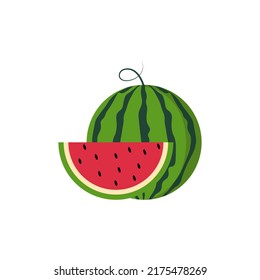 Watermelon fruit simple color icon. Vector EPS 10. Fresh summer illustration. Sweet tasty desert. For any platform. Trendy flat isolated on white, symbol, sign, dev, app, design, web, ui, gui, ux