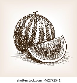 Watermelon fruit sketch style vector illustration. Old engraving imitation.