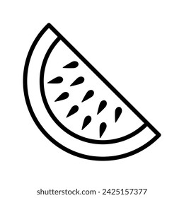 Watermelon fruit slice or cross section with seeds line art vector icon color editable