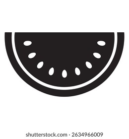 Watermelon fruit slice or cross section with seeds line art vector icon for apps and websites. Vector black silhouette. with white background
