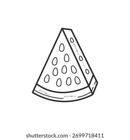 Watermelon fruit slice or cross section with seeds line art vector icon color editable