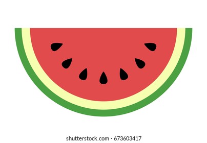 Watermelon fruit slice or cross section with seeds flat color art vector icon for apps and websites