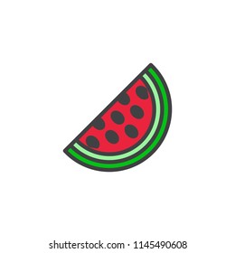 Watermelon fruit slice filled outline icon, line vector sign, linear colorful pictogram isolated on white. Summer diet food symbol, logo illustration. Pixel perfect vector graphics