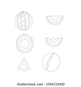 watermelon fruit slices concept hand drawn illustration. cute cartoon watermelon fruit slices coloring book for kids