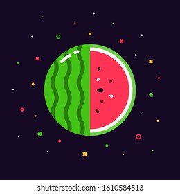 watermelon fruit sphere with half slice logo, flat icon design template concept