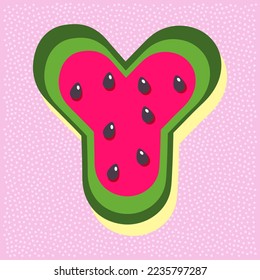 Texto del alfabeto del estilo de las frutas de la sandía, letra Y