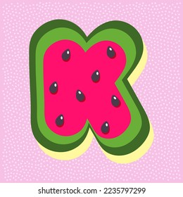 Watermelon fruit style alphabet text, letter K