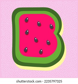 Watermelon fruit style alphabet text, letter B