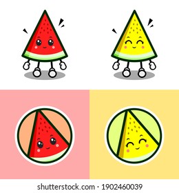 watermelon fruit vector cute mascot design. This design is very suitable as a logo and icon