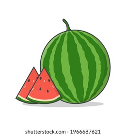 Watermelon Fruit Vector Icon Illustration. Slice Of Watermelon Flat Icon