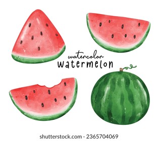 Watermelon fruit watercolor illustration collection, brings a refreshing touch to your designs. Perfect for adding a touch of organic freshness to your projects.