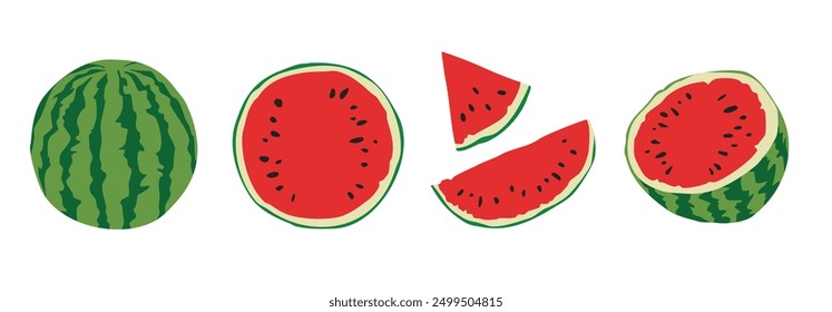 Watermelon fruits in Hand-drawn style set. drawing of food elements for design menu, poster, label, packaging, wall art, icons vector illustration