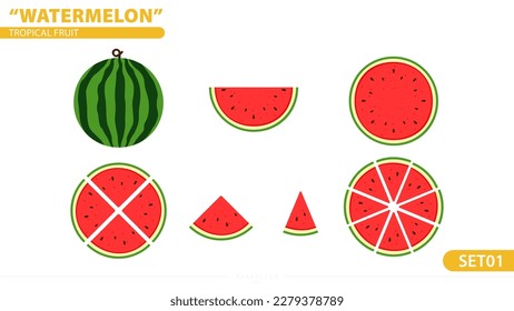 Watermelon Full Half Chopped Piece Fruit Tropical Juicy Summer Set