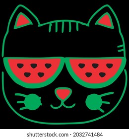 watermelon funny cat jersey art vector design illustration print poster wall art canvas