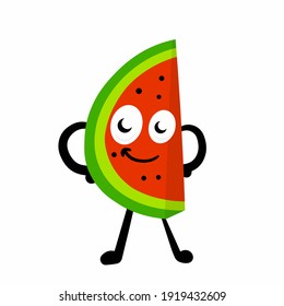 Watermelon. Funny character. The summer food. Mascot in hands and feet. Flat cartoon isolated on white