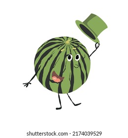 watermelon funny character, summer illustration, vector food clipart god for print and card design
