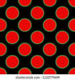 watermelon geometric seamless pattern on black background. Modern print,Wrapping paper, cards, posters, banners designs. Vector illustration