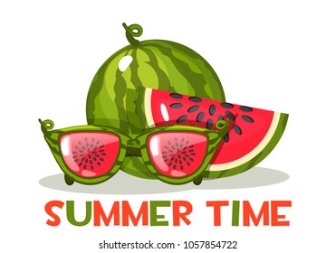 Watermelon and glasses. Hello Summer time, vector illustration