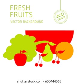 Watermelon, grapes, apple, pear, cherry, orange, fruit set, vector background, fresh fruit, healthy diet, greeting card