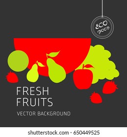 Watermelon, grapes, pear, lime, apple, strawberry, fruit set, vector background, fresh fruit, healthy diet, greeting card
