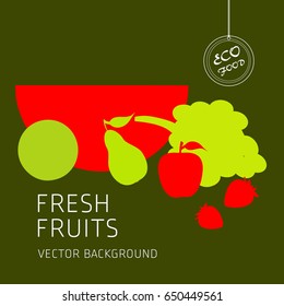 Watermelon, grapes, pear, lime, apple, strawberry, fruit set, vector background, fresh fruit, healthy diet, greeting card