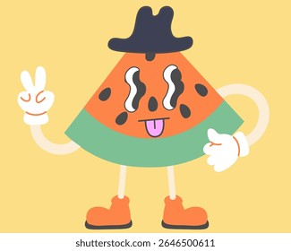 watermelon groovy character in doodle style. elements for mascot decor postcard design print sticker poster background