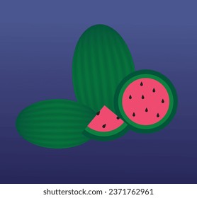 Watermelon group vector on blue background.