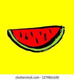 Watermelon grunge icon. Slice watermelon grunge vector illustration.