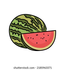 Watermelon and half color line icon. Pictogram for web page, mobile app, promo.