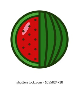 Watermelon half cross section isolated flat vector icon on white background