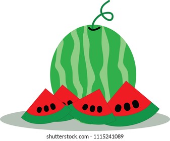 The watermelon is half cut and cut into pieces. On a white background, About vector images of food and fruit.