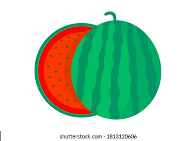 A watermelon and a half of it isolated on white background. Unique style, good for projects.