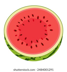 Watermelon half. Ripe red cut watermelon. Hand drawn Trendy flat style isolated half fruit organic natural dessert, healthy sweet red juicy Sliced summer fruit. Vector illustration