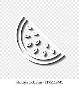 Watermelon  half slice simple icon vector. Flat design. White with shadow on transparent grid. 