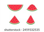 Watermelon half and sliced on white background. Fresh and juicy watermelons. cut and chopped fruit. Vector illustration