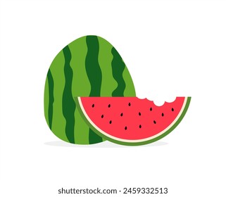 Watermelon half and sliced on white background. Fresh and juicy watermelons. cut and chopped fruit. Vector illustration