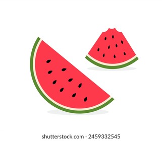 Sandía media y cortada sobre fondo blanco. Sandías frescas y jugosas. fruta cortada y picada. Ilustración vectorial