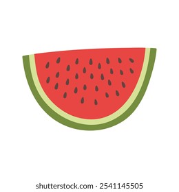 A melancia dividiu o círculo pela metade. ilustração desenhada à mão de frutas de verão de desenho animado. 