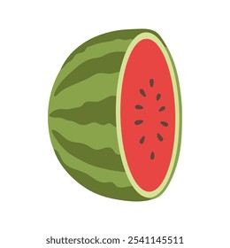 Watermelon halved circle. Hand drawn cartoon summer fruit illustration. 