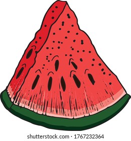 Dibujo vectorial con dibujos a mano de sandía. Berry dibujada a mano aislada sobre fondo blanco. Ilustración de estilo de fruta de verano grabada. Platos vegetarianos detallados. Excelente para etiquetas, afiches, impresión