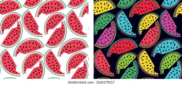 Watermelon hand drawm doodle pattern background. Summer time vibes. Summer pattern design. T-shirt desigh label. 