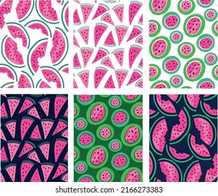 Watermelon hand drawn doodle pattern background. Summer time vibes. Summer pattern design. T-shirt desigh label. 