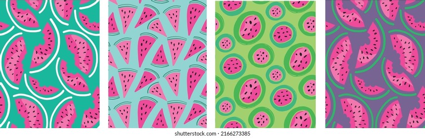 Watermelon hand drawn doodle pattern background. Summer time vibes. Summer pattern design. T-shirt desigh label. 