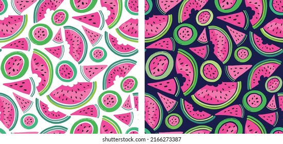 Watermelon hand drawn doodle pattern background. Summer time vibes. Summer pattern design. T-shirt desigh label. 