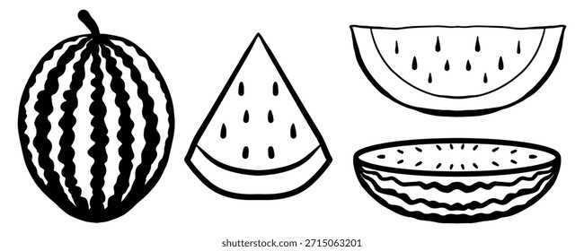 Watermelon hand drawn doodle set