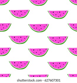 Watermelon hand drawn seamless pattern. Sweet summer background. Fresh healthy decor. Vector illustration.
