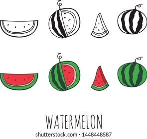 Watermelon Hand Drawn Vector Illustration Set