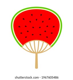 watermelon hand fan, summer paper fan vector illustration isolated