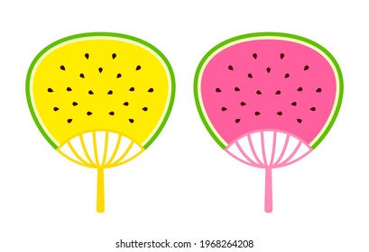 watermelon hand fan, summer paper fan vector illustration isolated